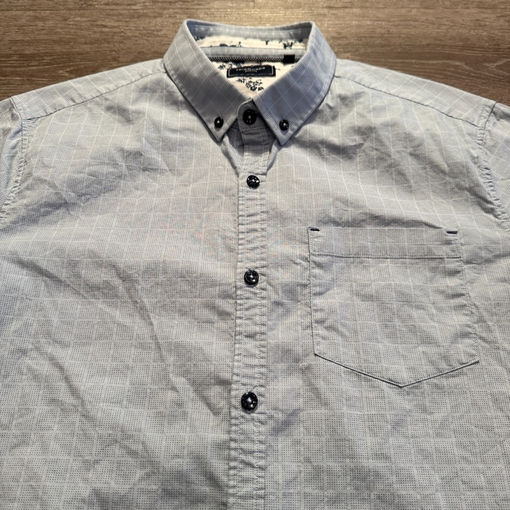 7 Diamonds Shirt Mens Medium Blue Check Short Sleeve Stretch Floral Cotton Adult